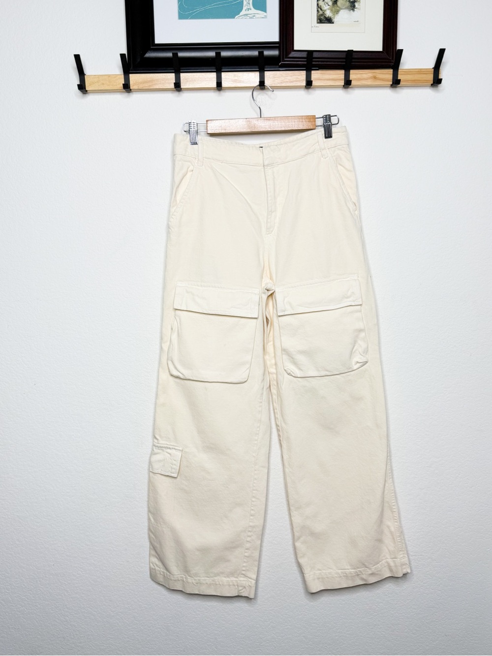 Zara Cream Cargo Wide Leg Pants Size S